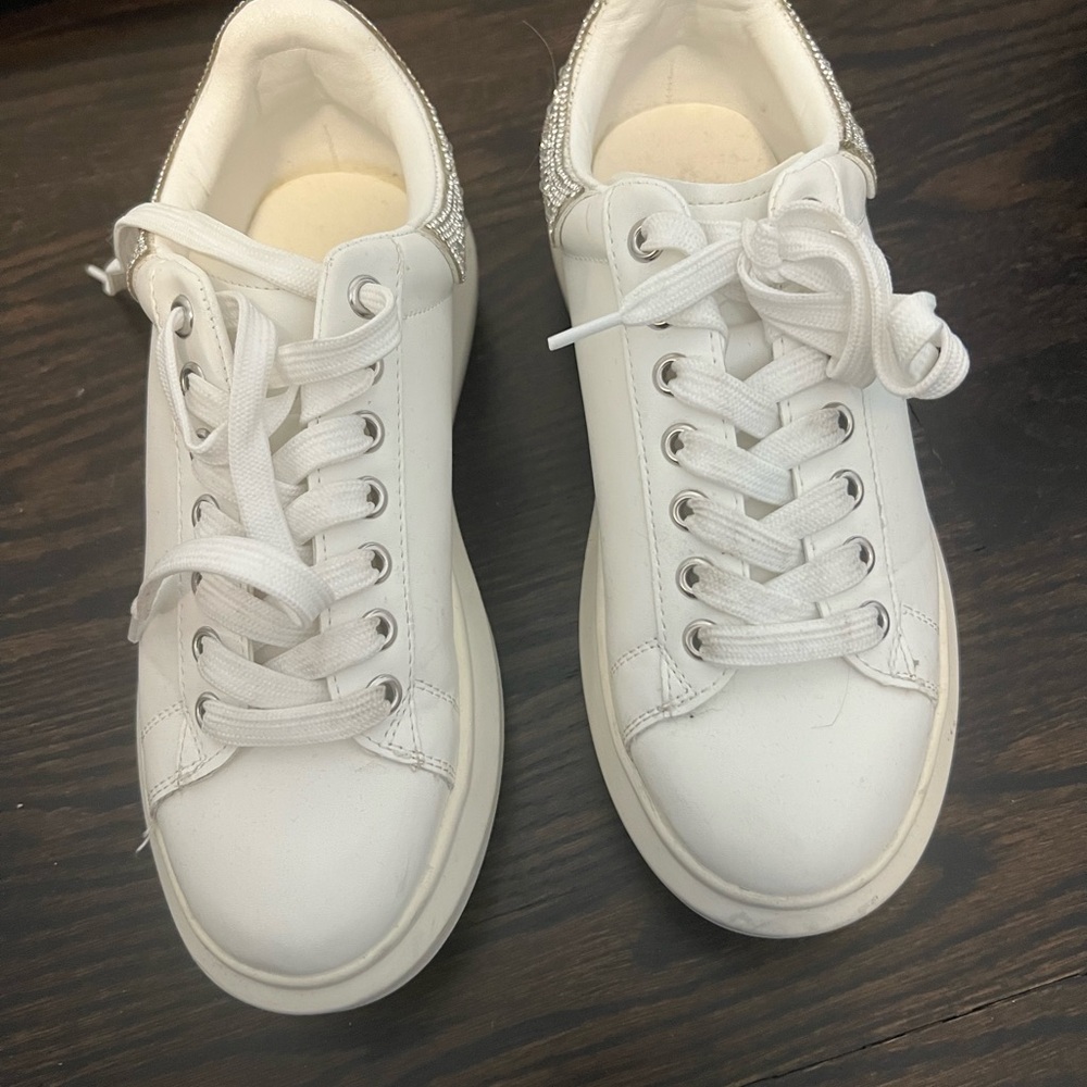 Steve Madden White and Silver Sneakers